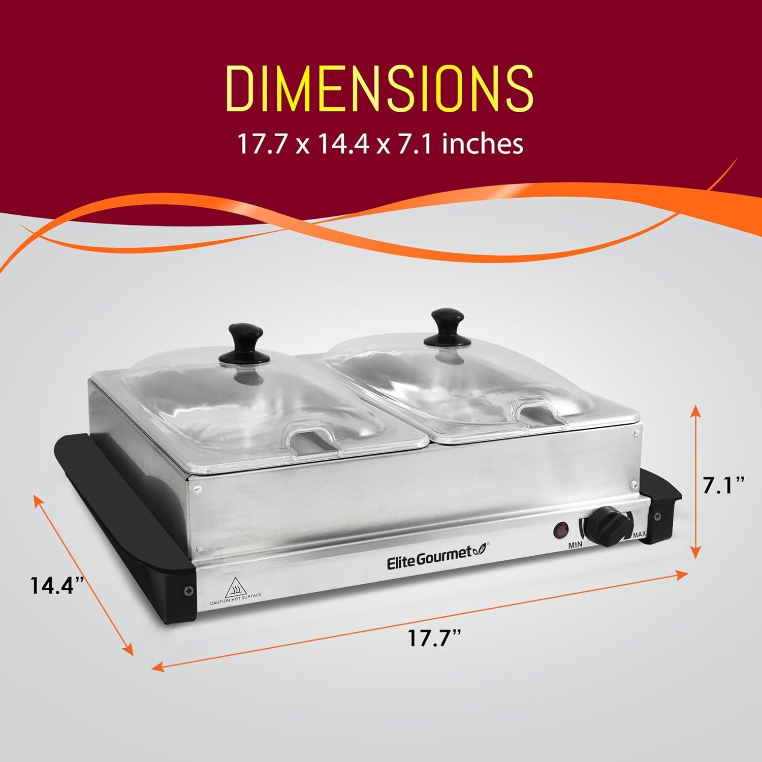 imageElite Gourmet EWM6171 Triple 3 x 25 Qt Trays Buffet Server Food Warmer Temperature Control Clear Slotted Lids Perfect for Parties Entertaining amp Holidays 75 Qt Total Stainless Steel5 Quart 2 Trays
