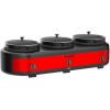 Elite Gourmet EWMST-325R Maxi-Matic Triple Slow Cooker Buffet Server Adjustable Temp Dishwasher-Safe Oval Ceramic Pots, Lid Rests, 3 x 2.5 Qt Capacity, Red(Red)