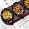 Elite Gourmet EWMST-325R Maxi-Matic Triple Slow Cooker Buffet Server Adjustable Temp Dishwasher-Safe Oval Ceramic Pots, Lid Rests, 3 x 2.5 Qt Capacity, Red(Red)