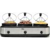 Elite Gourmet EWMST-325R Maxi-Matic Triple Slow Cooker Buffet Server Adjustable Temp Dishwasher-Safe Oval Ceramic Pots, Lid Rests, 3 x 2.5 Qt Capacity, Red(Stainless Steel)