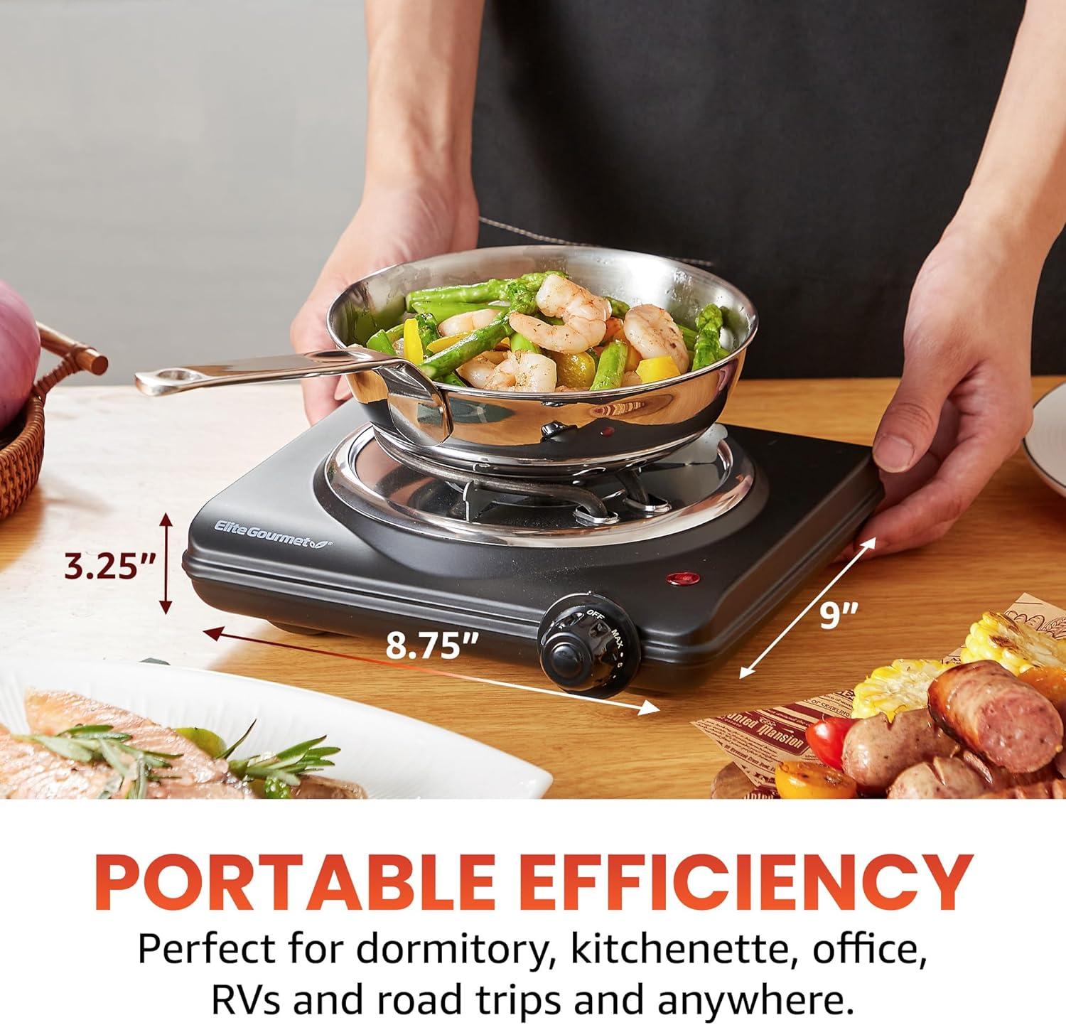 imageElite Gourmet Countertop Electric Burner 1000W Cast Iron Hot Plate 7 Heat Settings Portable Cooktop for RV Dorm Office amp Small Kitchens RoadReady amp CompactSingle