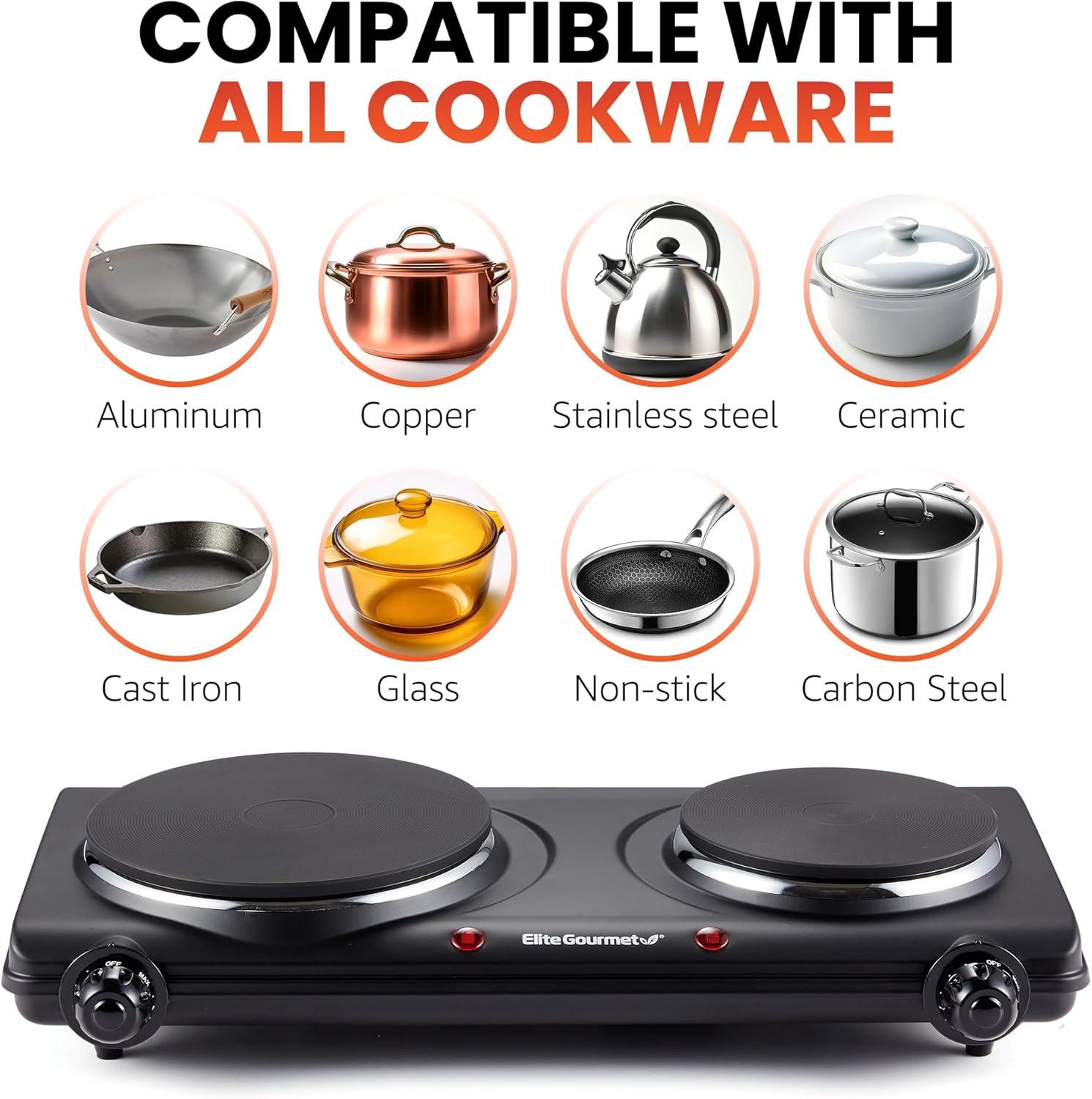 imageElite Gourmet Countertop Electric Burner 1000W Cast Iron Hot Plate 7 Heat Settings Portable Cooktop for RV Dorm Office amp Small Kitchens RoadReady amp CompactDouble Pack of 3