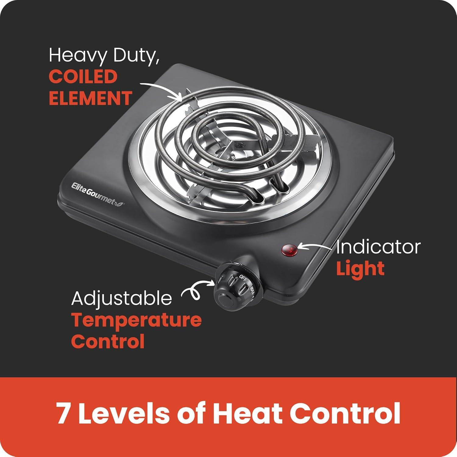 imageElite Gourmet Countertop Electric Burner 1000W Cast Iron Hot Plate 7 Heat Settings Portable Cooktop for RV Dorm Office amp Small Kitchens RoadReady amp CompactSingle