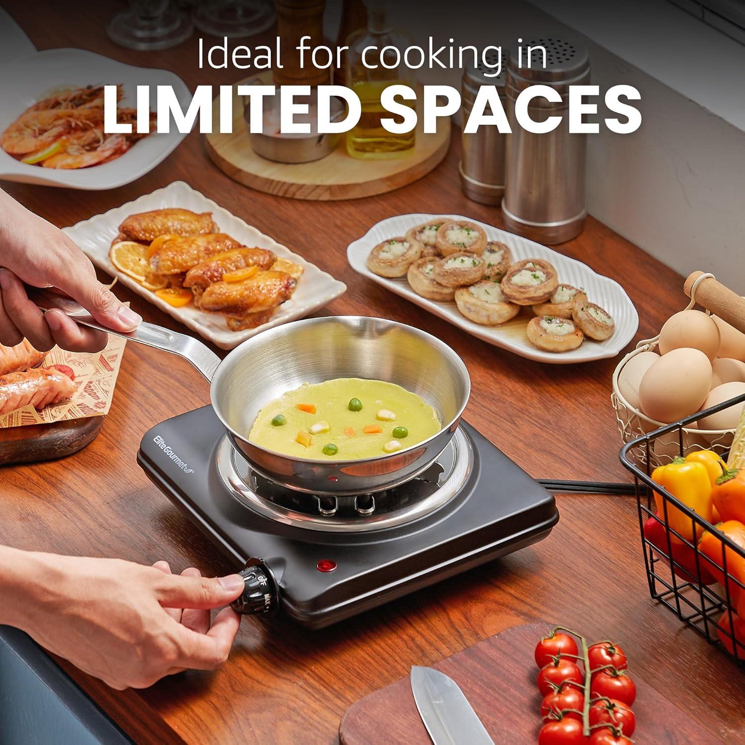 imageElite Gourmet Countertop Electric Burner 1000W Cast Iron Hot Plate 7 Heat Settings Portable Cooktop for RV Dorm Office amp Small Kitchens RoadReady amp CompactSingle