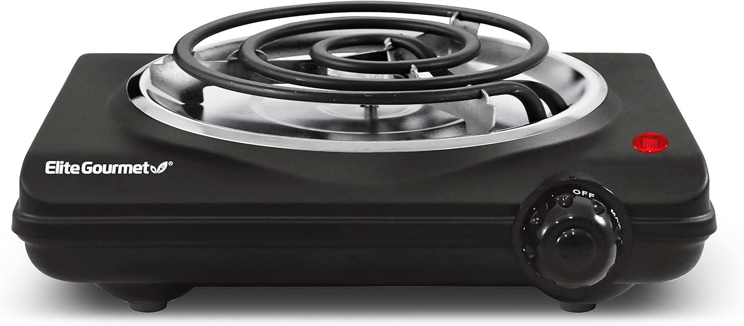 imageElite Gourmet Countertop Electric Burner 1000W Cast Iron Hot Plate 7 Heat Settings Portable Cooktop for RV Dorm Office amp Small Kitchens RoadReady amp CompactSingle