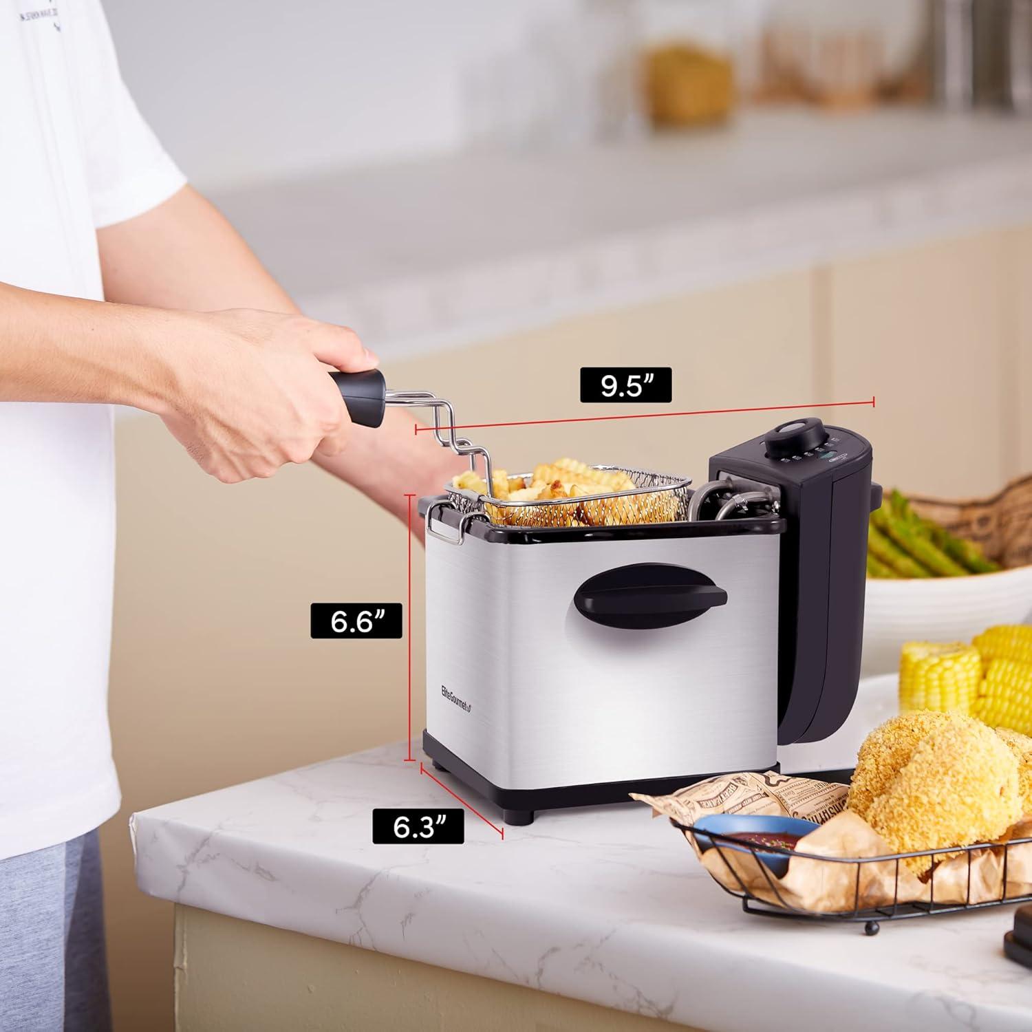 imageElite Gourmet EDF1607 800Watt Mesh Basket 16 Quart 65 Cup Oil Capacity Electric Immersion Deep Fryer with Temperature Knob and Lid with View Window stainless steelStainless Steel