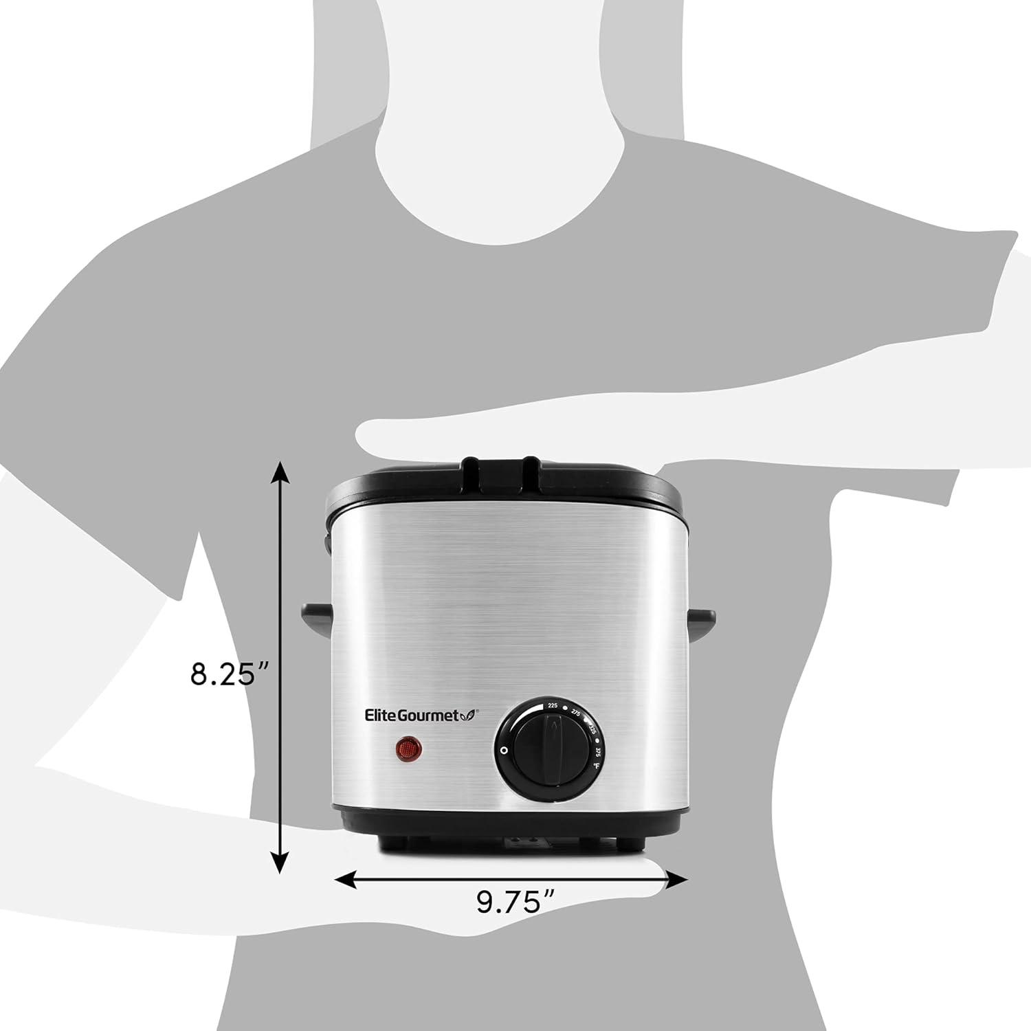 imageElite Gourmet EDF1607 800Watt Mesh Basket 16 Quart 65 Cup Oil Capacity Electric Immersion Deep Fryer with Temperature Knob and Lid with View Window stainless steelStainless Steel and Black