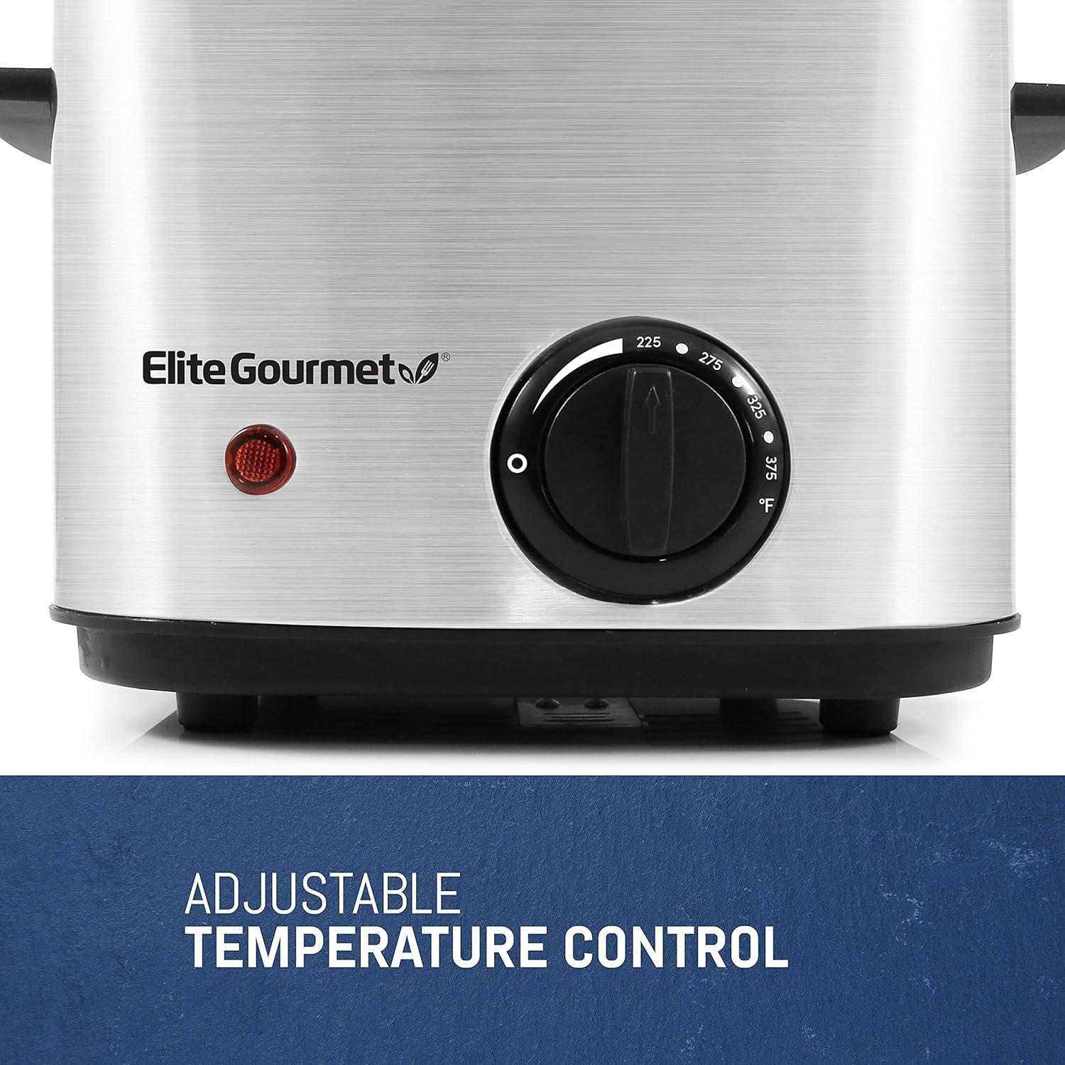 imageElite Gourmet EDF1607 800Watt Mesh Basket 16 Quart 65 Cup Oil Capacity Electric Immersion Deep Fryer with Temperature Knob and Lid with View Window stainless steelStainless Steel and Black