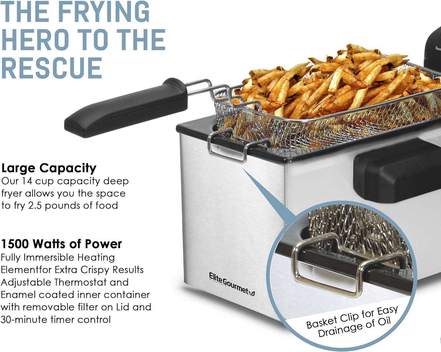 imageElite Gourmet EDF3500 Electric Immersion Deep Fryer Removable Basket Timer Control Adjustable Temperature Lid with Viewing Window and Odor Free Filter35 Quart 14 Cup