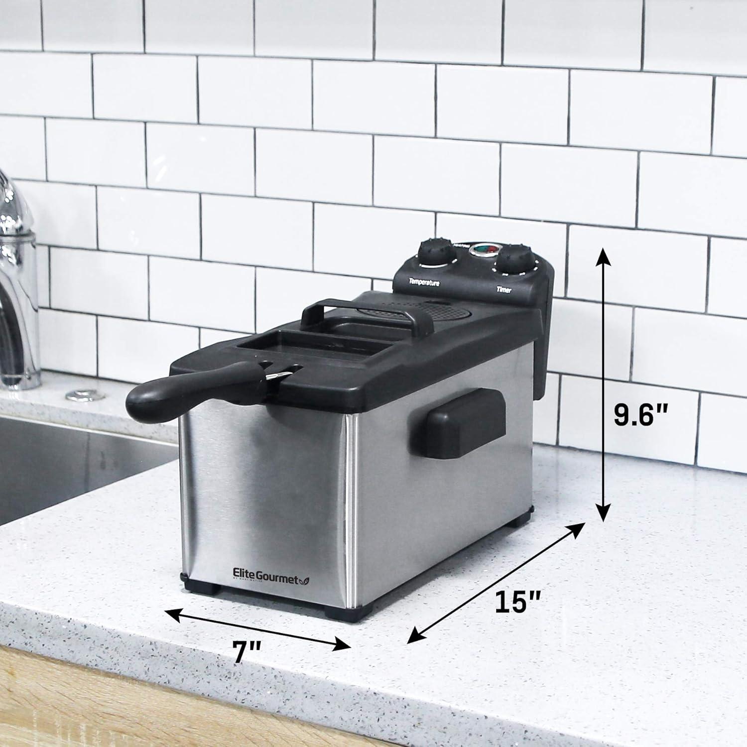 imageElite Gourmet EDF3500 Electric Immersion Deep Fryer Removable Basket Timer Control Adjustable Temperature Lid with Viewing Window and Odor Free FilterStainless Steel35 Quart 14 Cup35 Quart 14 Cup