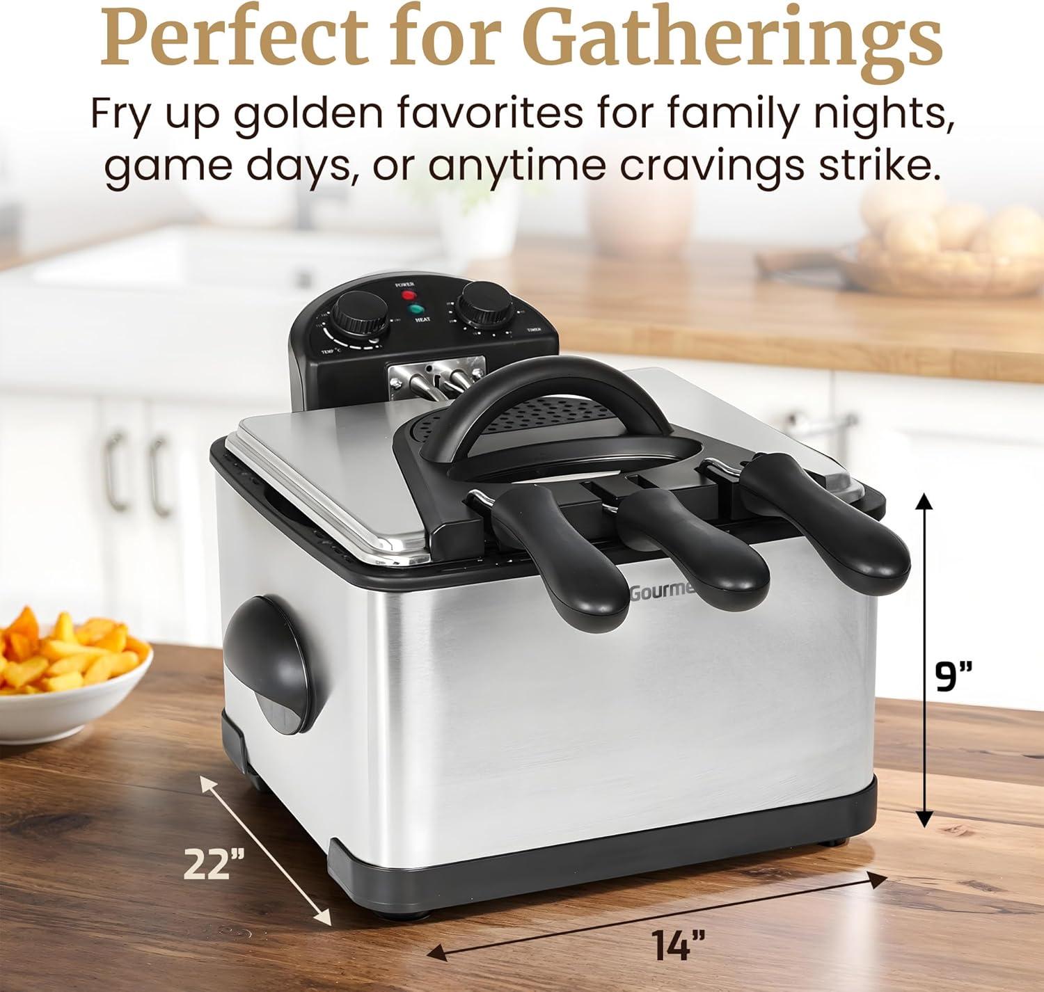 imageElite Gourmet EDF401TX 1700Watt Triple Basket Electric Deep Fryer with Timer and Temperature Knobs and Odor Free Filter 42L 18Cup BlackBlack