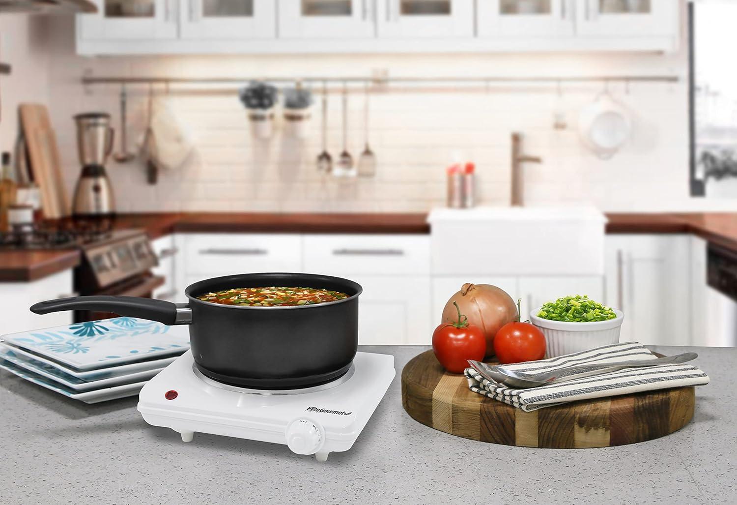 imageElite Gourmet ESB301C Countertop Single Coiled Burner 1100 Watts Electric Hot Plate Temperature Controls Power Indicator Lights Easy to Clean BlackCast Single