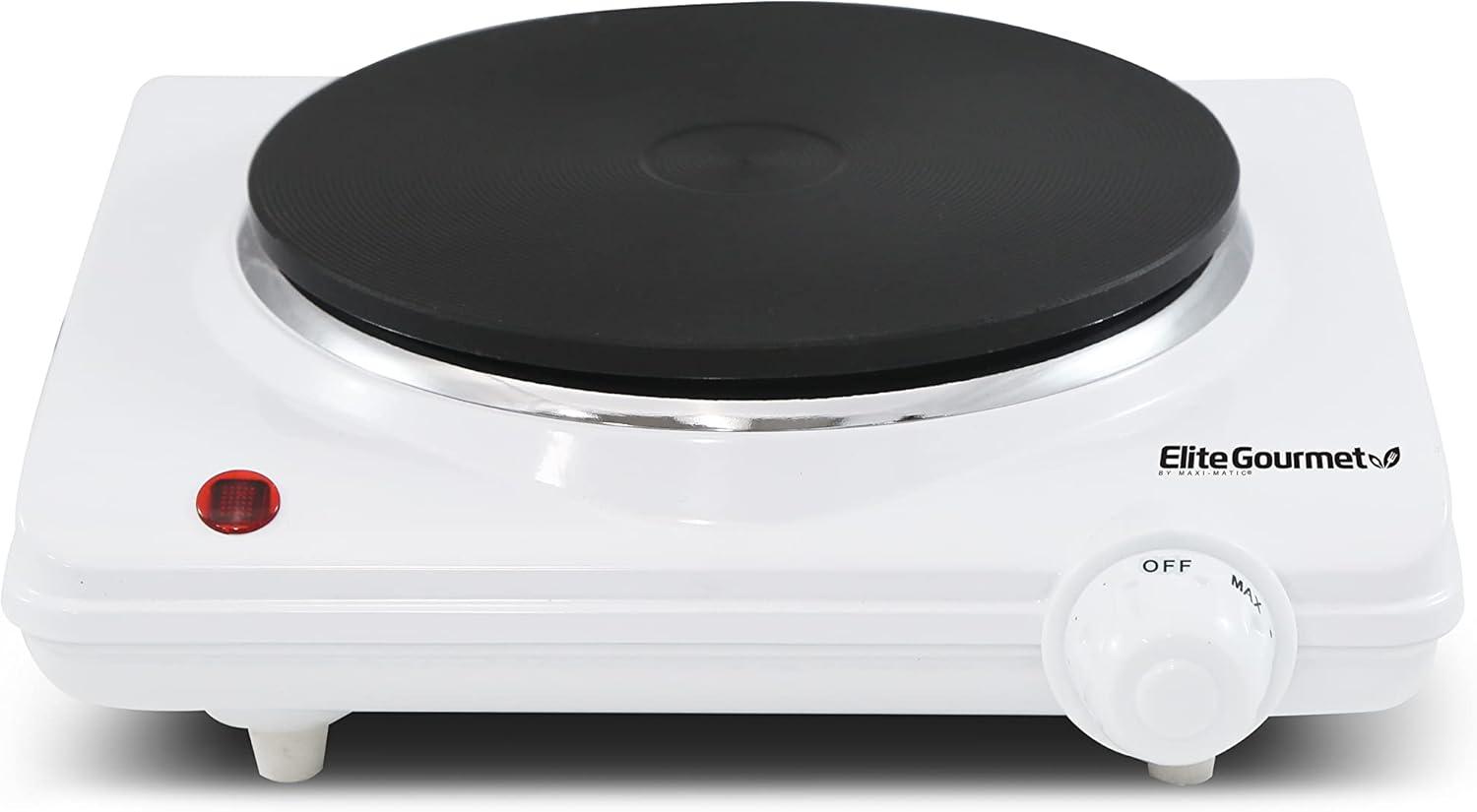 imageElite Gourmet ESB301C Countertop Single Coiled Burner 1100 Watts Electric Hot Plate Temperature Controls Power Indicator Lights Easy to Clean BlackCast Single