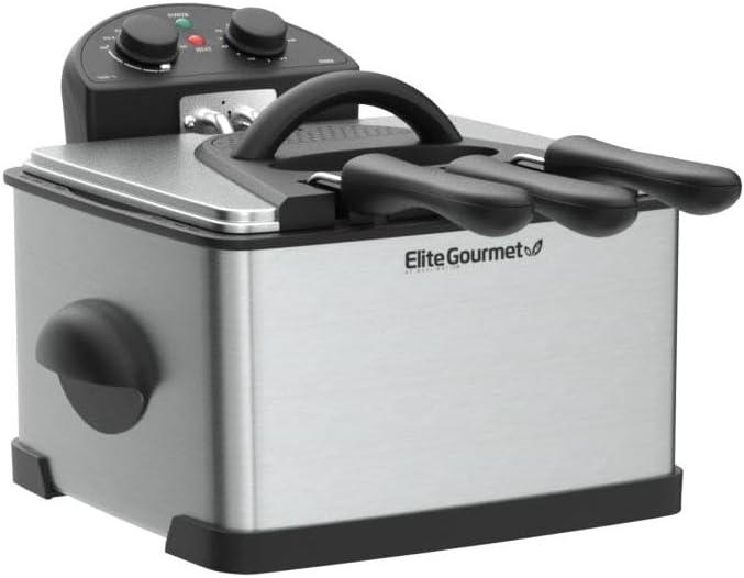 imageElite Gourmet Electric Deep Fryer 45 Qt Total Oil Capacity Dual 2Qt Split Baskets 1700 Watts Stainless Steel Separates Foods for Simultaneous Cooking Stainless SteelStainless Steel and Black