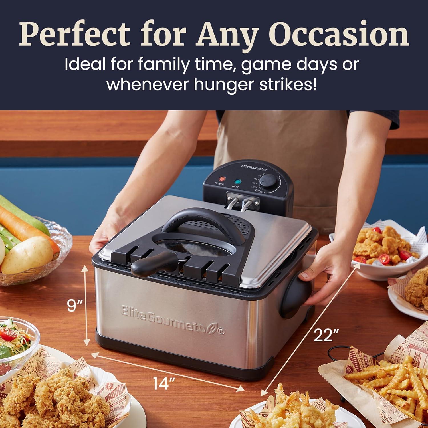 imageElite Gourmet Electric Deep Fryer 45 Qt Total Oil Capacity Dual 2Qt Split Baskets 1700 Watts Stainless Steel Separates Foods for Simultaneous Cooking Stainless SteelStainless Steel
