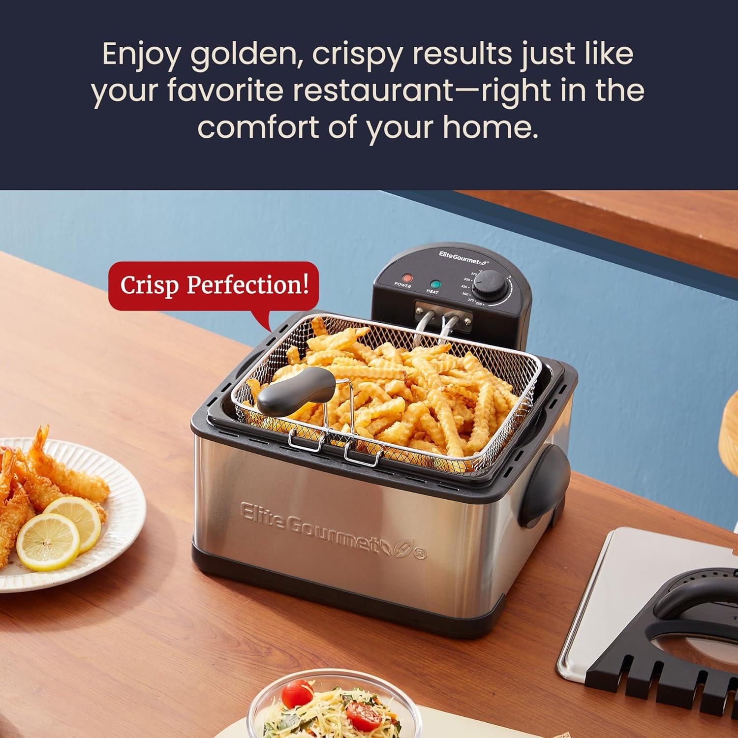 imageElite Gourmet Electric Deep Fryer 45 Qt Total Oil Capacity Dual 2Qt Split Baskets 1700 Watts Stainless Steel Separates Foods for Simultaneous Cooking Stainless SteelStainless Steel