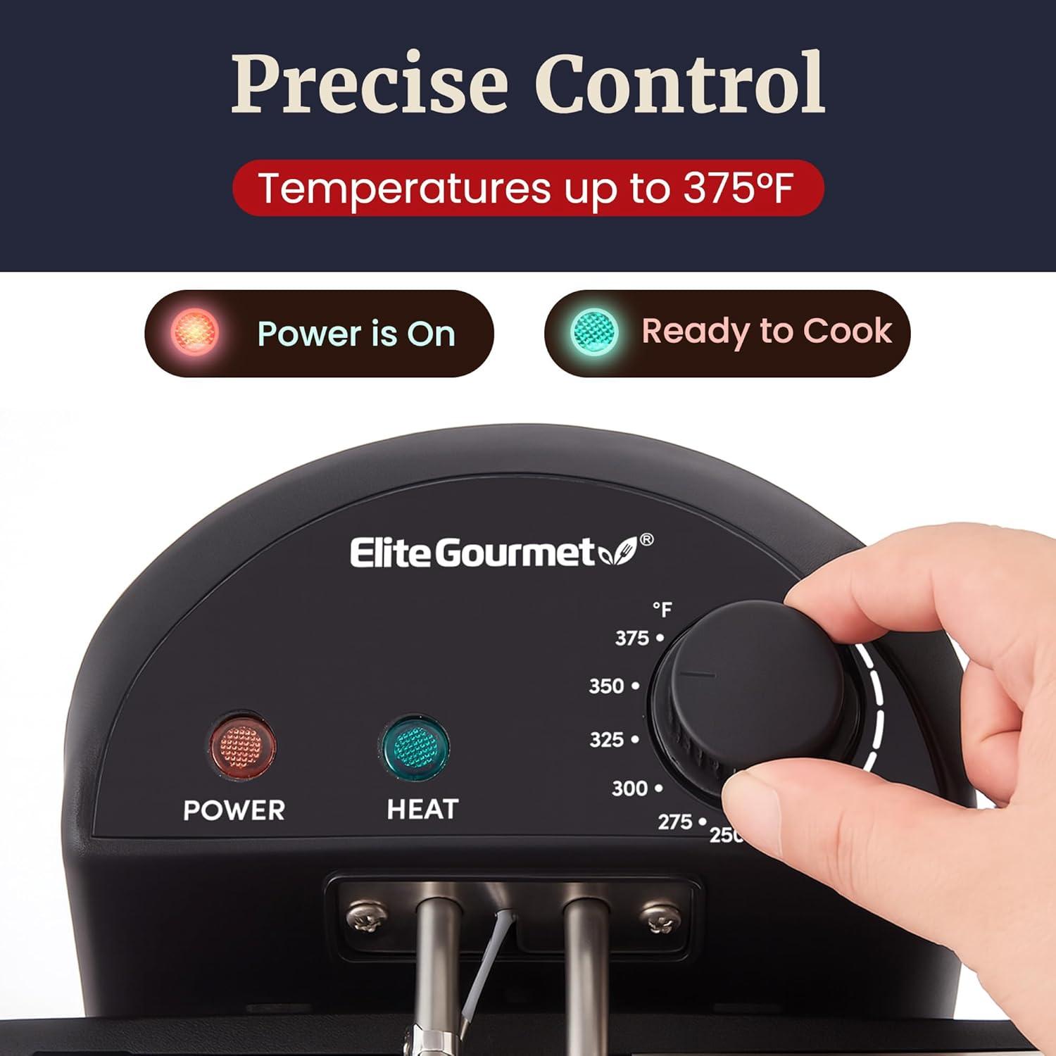 imageElite Gourmet Electric Deep Fryer 45 Qt Total Oil Capacity Dual 2Qt Split Baskets 1700 Watts Stainless Steel Separates Foods for Simultaneous Cooking Stainless SteelStainless Steel and Black