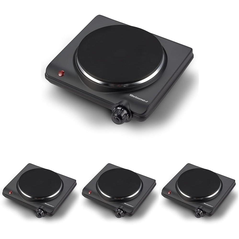 imageElite Gourmet Countertop Electric Burner 1000W Cast Iron Hot Plate 7 Heat Settings Portable Cooktop for RV Dorm Office amp Small Kitchens RoadReady amp CompactSingle Pack of 4