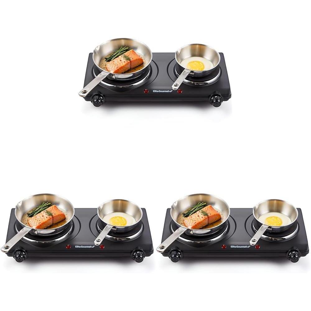imageElite Gourmet Countertop Electric Burner 1000W Cast Iron Hot Plate 7 Heat Settings Portable Cooktop for RV Dorm Office amp Small Kitchens RoadReady amp CompactDouble Pack of 3