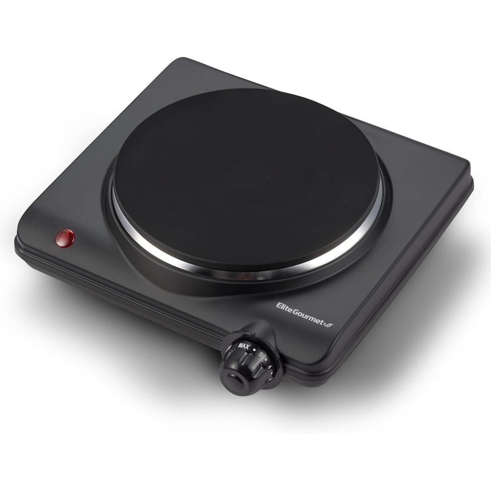 imageElite Gourmet Countertop Electric Burner 1000W Cast Iron Hot Plate 7 Heat Settings Portable Cooktop for RV Dorm Office amp Small Kitchens RoadReady amp CompactSingle