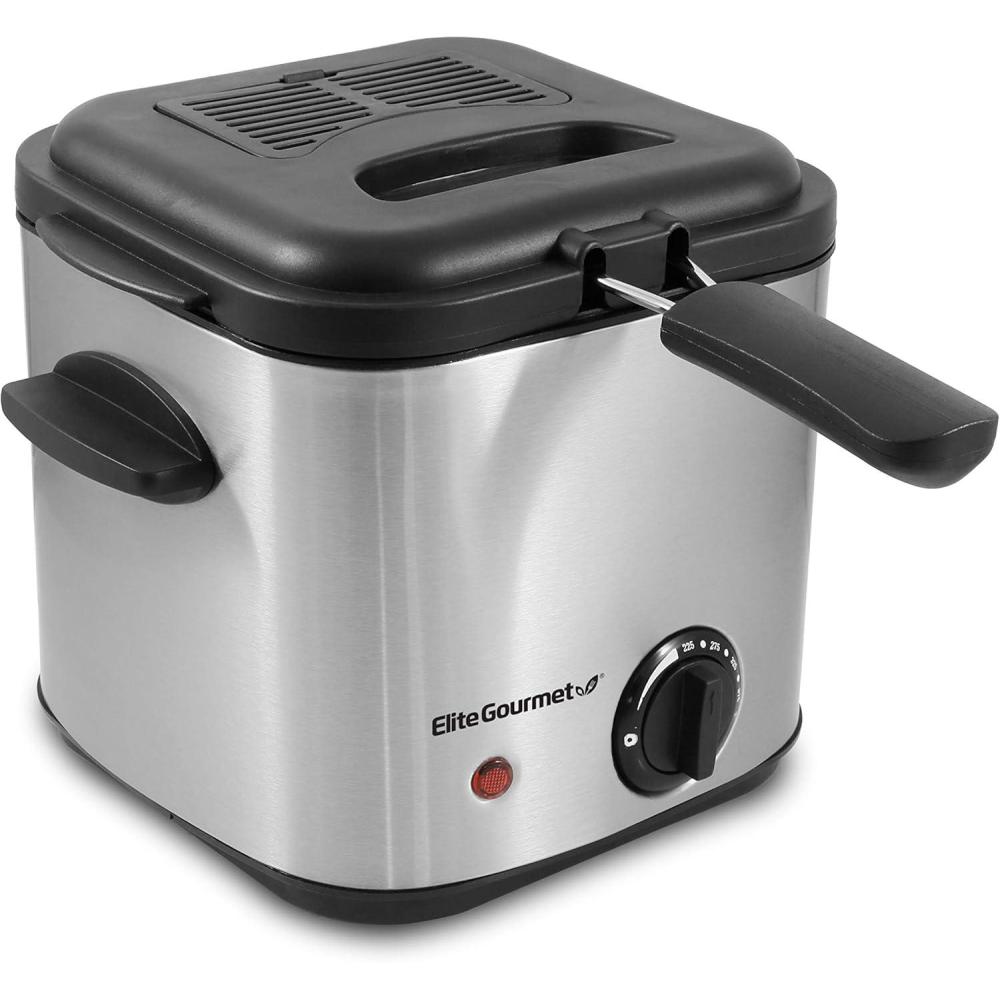 imageElite Gourmet EDF1607 800Watt Mesh Basket 16 Quart 65 Cup Oil Capacity Electric Immersion Deep Fryer with Temperature Knob and Lid with View Window stainless steelStainless Steel and Black
