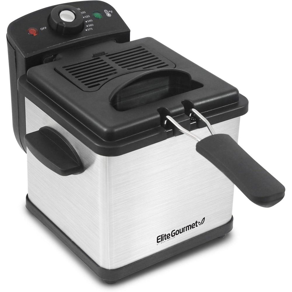 imageElite Gourmet EDF1607 800Watt Mesh Basket 16 Quart 65 Cup Oil Capacity Electric Immersion Deep Fryer with Temperature Knob and Lid with View Window stainless steelStainless Steel