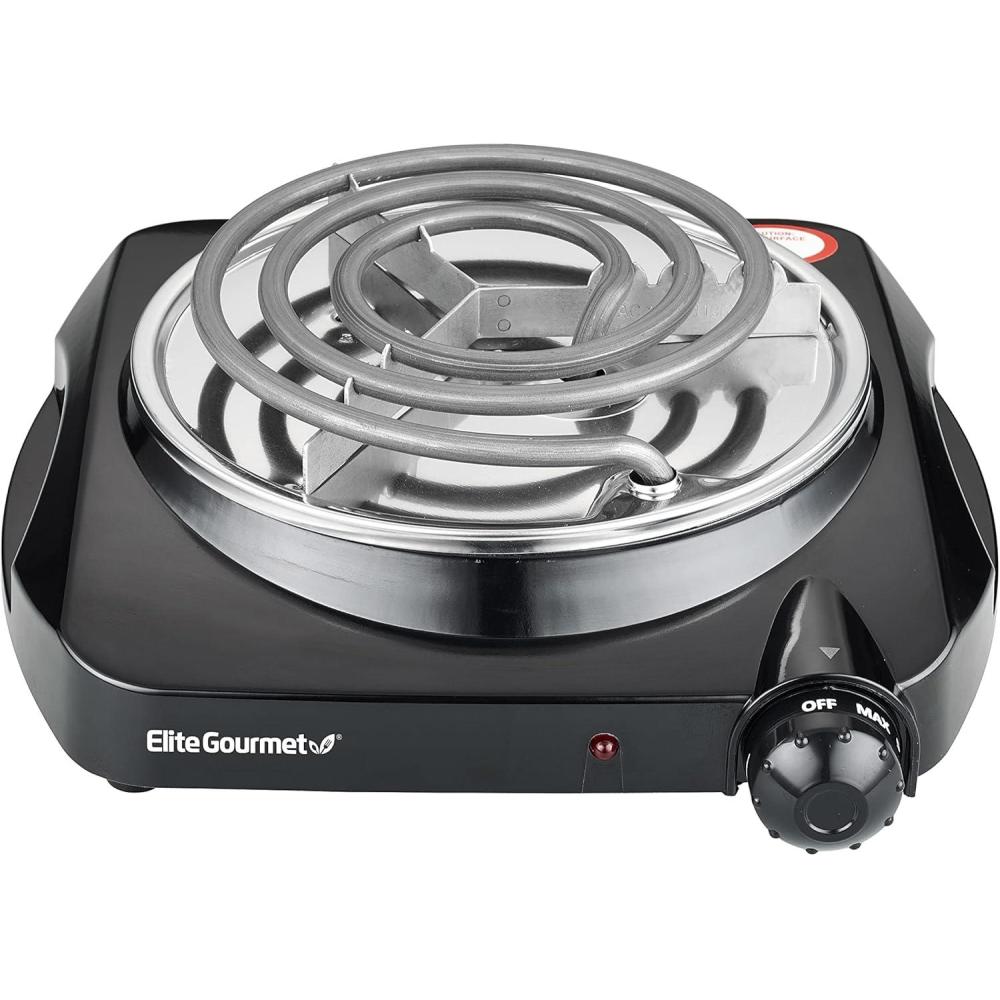 imageElite Gourmet ESB301C Countertop Single Coiled Burner 1100 Watts Electric Hot Plate Temperature Controls Power Indicator Lights Easy to Clean BlackCoiled Single