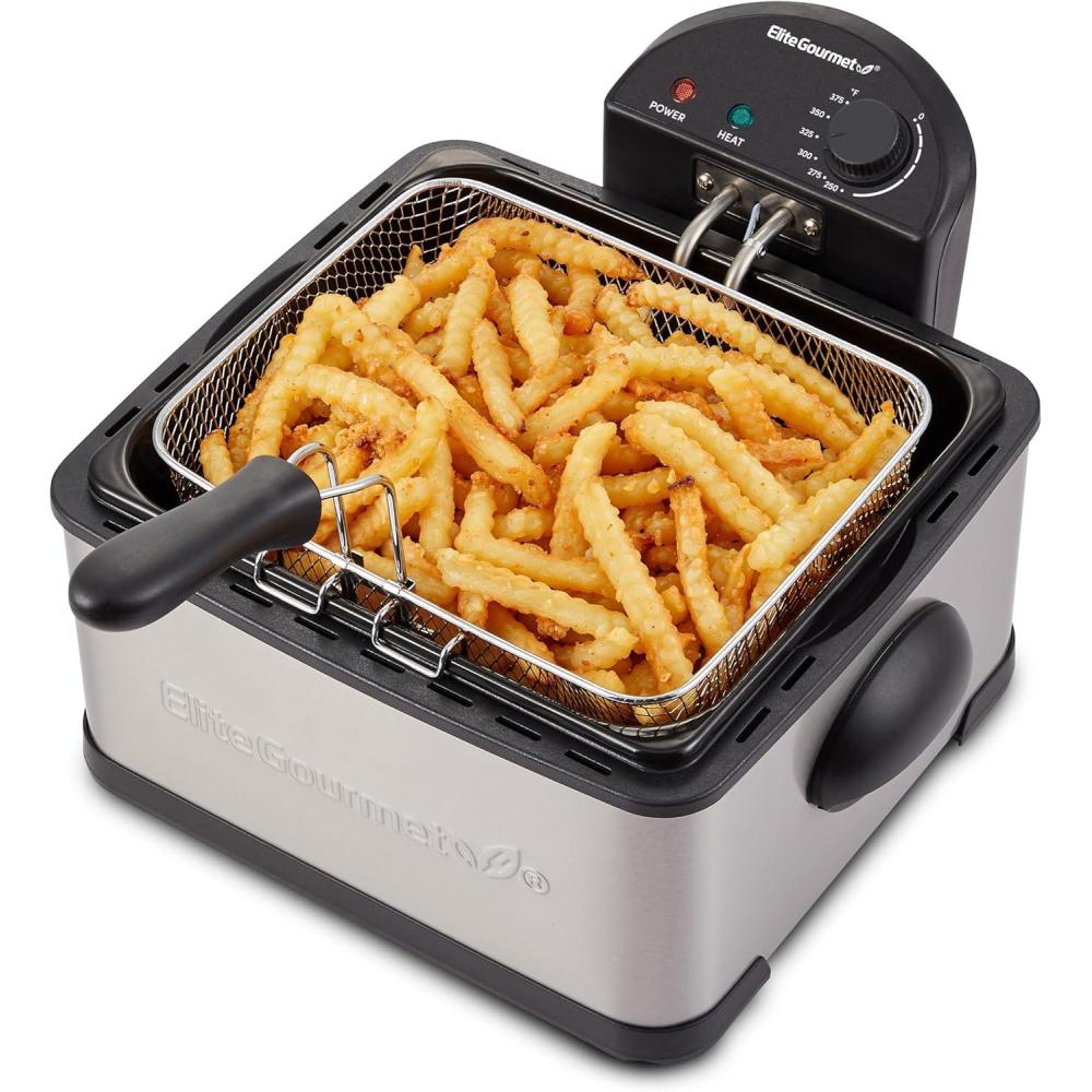 imageElite Gourmet Electric Deep Fryer 45 Qt Total Oil Capacity Dual 2Qt Split Baskets 1700 Watts Stainless Steel Separates Foods for Simultaneous Cooking Stainless SteelStainless Steel