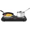 Elite Gourmet EDB-302BF Countertop Double Cast Iron Burner, 1500 Watts Electric Hot Plate, Temperature Controls, Power Indicator Lights, Easy to Clean, Black(Cast Double)