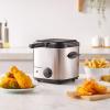Elite Gourmet EDF-1607 800-Watt Mesh Basket 1.6 Quart / 6.5 Cup Oil Capacity, Electric Immersion Deep Fryer with Temperature Knob and Lid with View Window, stainless steel(Stainless Steel and Black)