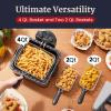 Elite Gourmet Electric Deep Fryer, 4.5 Qt Total Oil Capacity (Dual 2-Qt Split Baskets), 1700 Watts, Stainless Steel, Separates Foods for Simultaneous Cooking, Stainless Steel(Black)