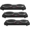 Elite Gourmet EDB-302BF Countertop Double Cast Iron Burner, 1500 Watts Electric Hot Plate, Temperature Controls, Power Indicator Lights, Easy to Clean, Black(Cast Double (Pack of 3))