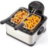 Elite Gourmet Electric Deep Fryer, 4.5 Qt Total Oil Capacity (Dual 2-Qt Split Baskets), 1700 Watts, Stainless Steel, Separates Foods for Simultaneous Cooking, Stainless Steel(Stainless Steel and Black)