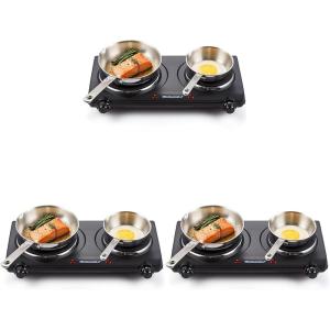 Elite Gourmet Countertop Electric Burner, 1000W Cast Iron Hot Plate, 7 Heat Settings, Portable Cooktop for RV, Dorm, Office & Small Kitchens, Road-Ready & Compact(Double (Pack of 3))
