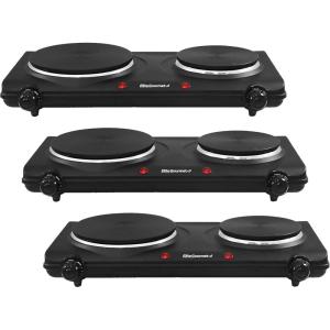 Elite Gourmet EDB-302BF Countertop Double Cast Iron Burner, 1500 Watts Electric Hot Plate, Temperature Controls, Power Indicator Lights, Easy to Clean, Black(Cast Double (Pack of 3))