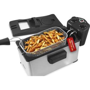 Elite Gourmet EDF-3500 Electric Immersion Deep Fryer. Removable Basket, Timer Control Adjustable Temperature, Lid with Viewing Window and Odor Free Filter,Stainless Steel,3.5 Quart / 14 Cup(3.5 Quart / 14 Cup)