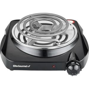 Elite Gourmet ESB301C Countertop Single Coiled Burner, 1100 Watts Electric Hot Plate, Temperature Controls, Power Indicator Lights, Easy to Clean, Black(Coiled Single)