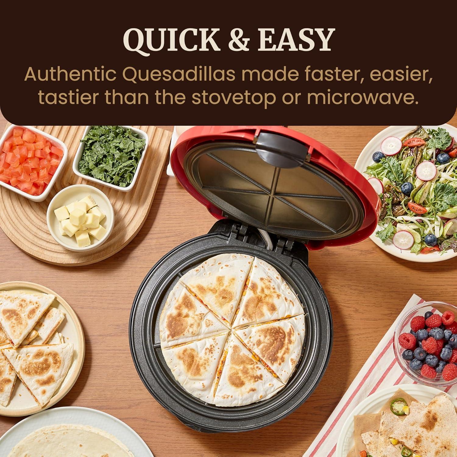 imageElite Gourmet 11 Cheesy Quesadilla Maker 2Position Locking Latch For Extra Stuffing EasySlice 6Wedge Red1065