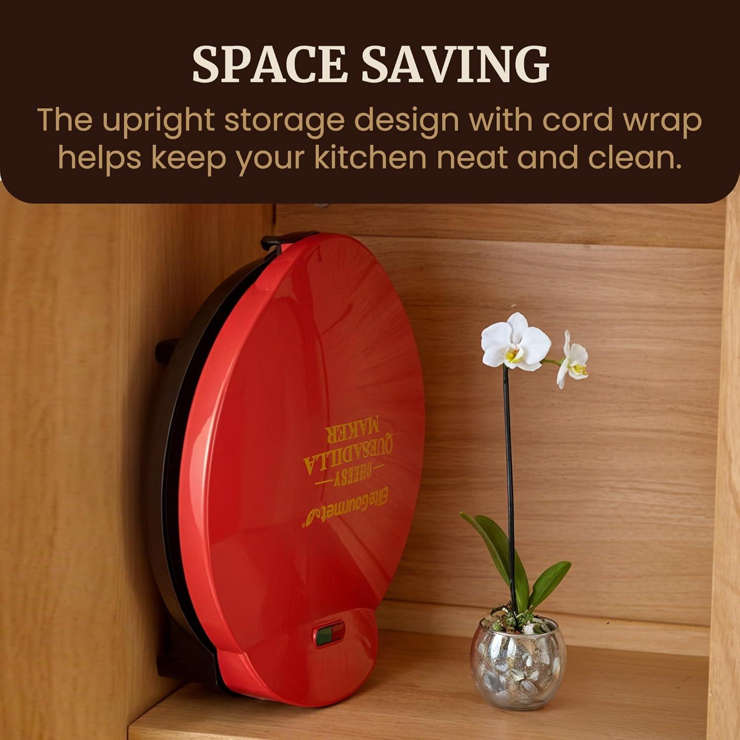 imageElite Gourmet 11 Cheesy Quesadilla Maker 2Position Locking Latch For Extra Stuffing EasySlice 6Wedge Red1065