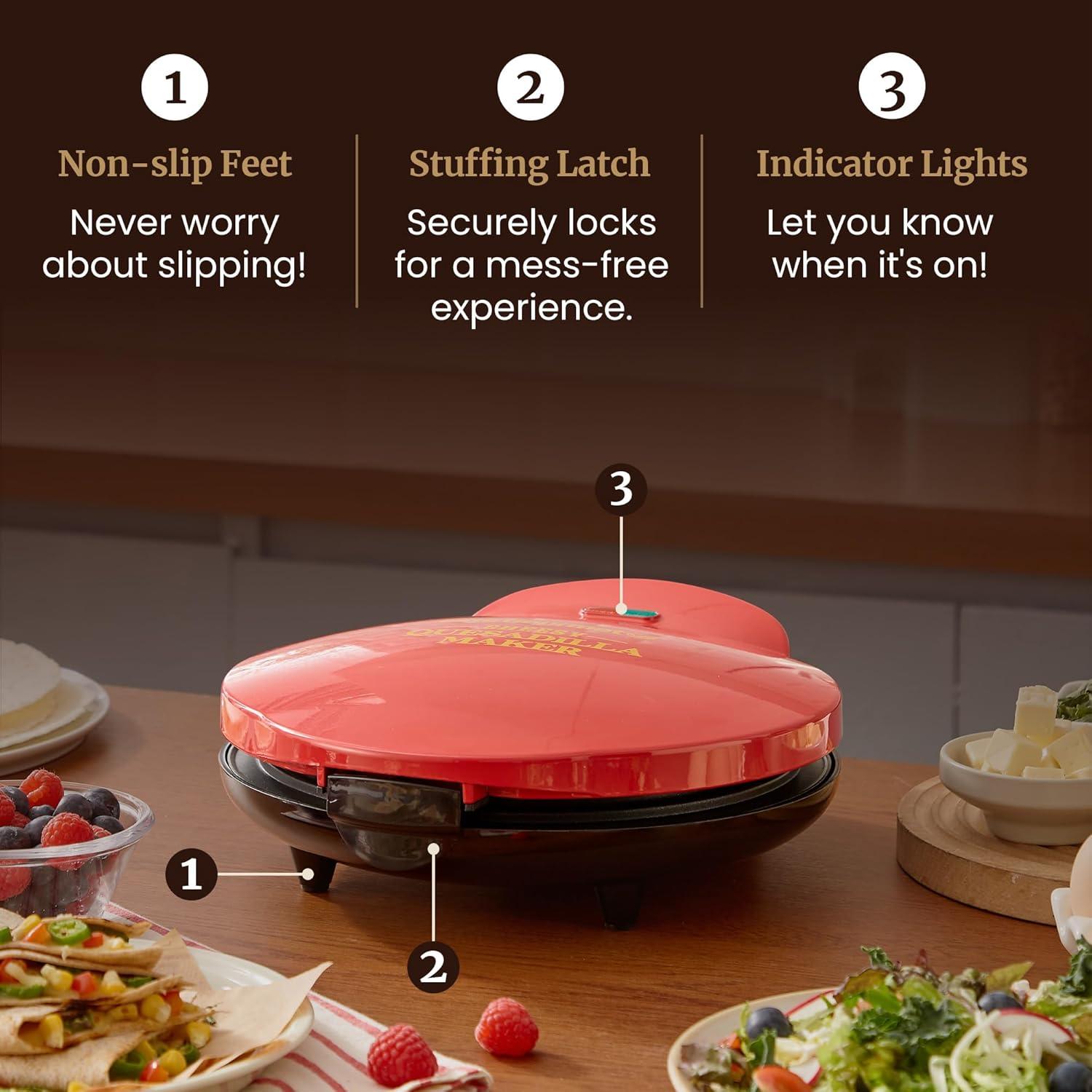 imageElite Gourmet 11 Cheesy Quesadilla Maker 2Position Locking Latch For Extra Stuffing EasySlice 6Wedge Red1065