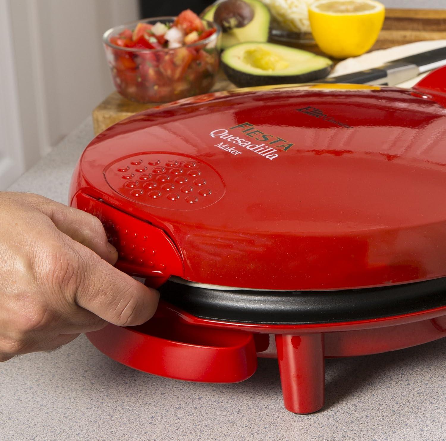imageElite Gourmet 11 Cheesy Quesadilla Maker 2Position Locking Latch For Extra Stuffing EasySlice 6Wedge Red11 Pack of 3