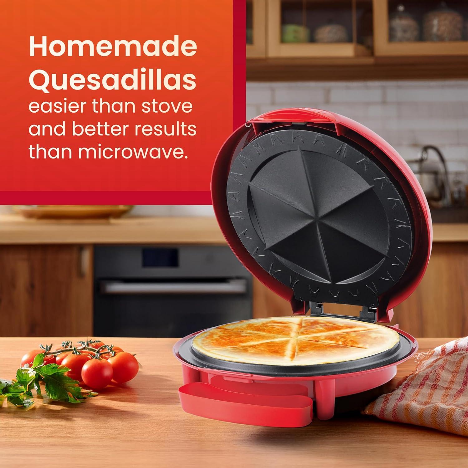 imageElite Gourmet 11 Cheesy Quesadilla Maker 2Position Locking Latch For Extra Stuffing EasySlice 6Wedge Red11 Pack of 3