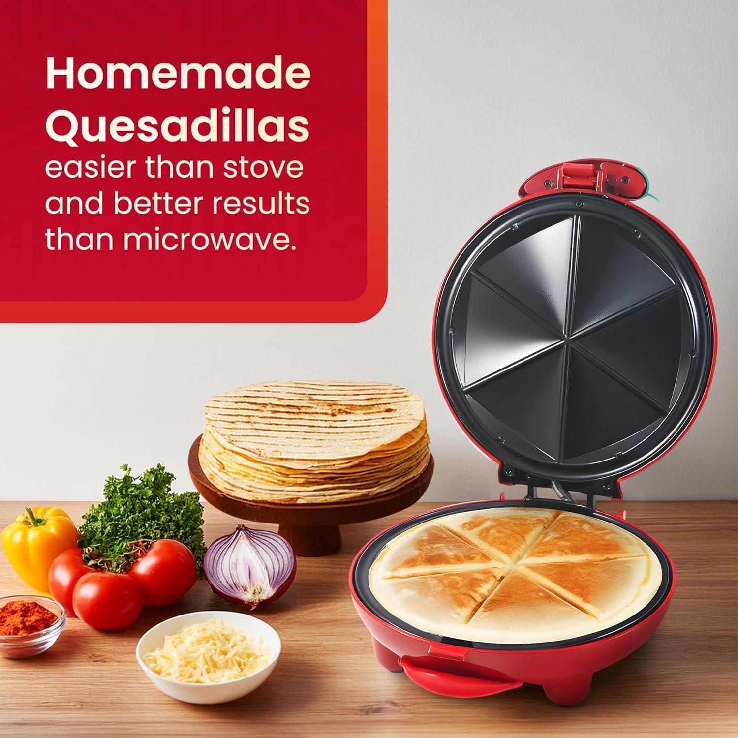 imageElite Gourmet 11 Cheesy Quesadilla Maker 2Position Locking Latch For Extra Stuffing EasySlice 6Wedge Red8