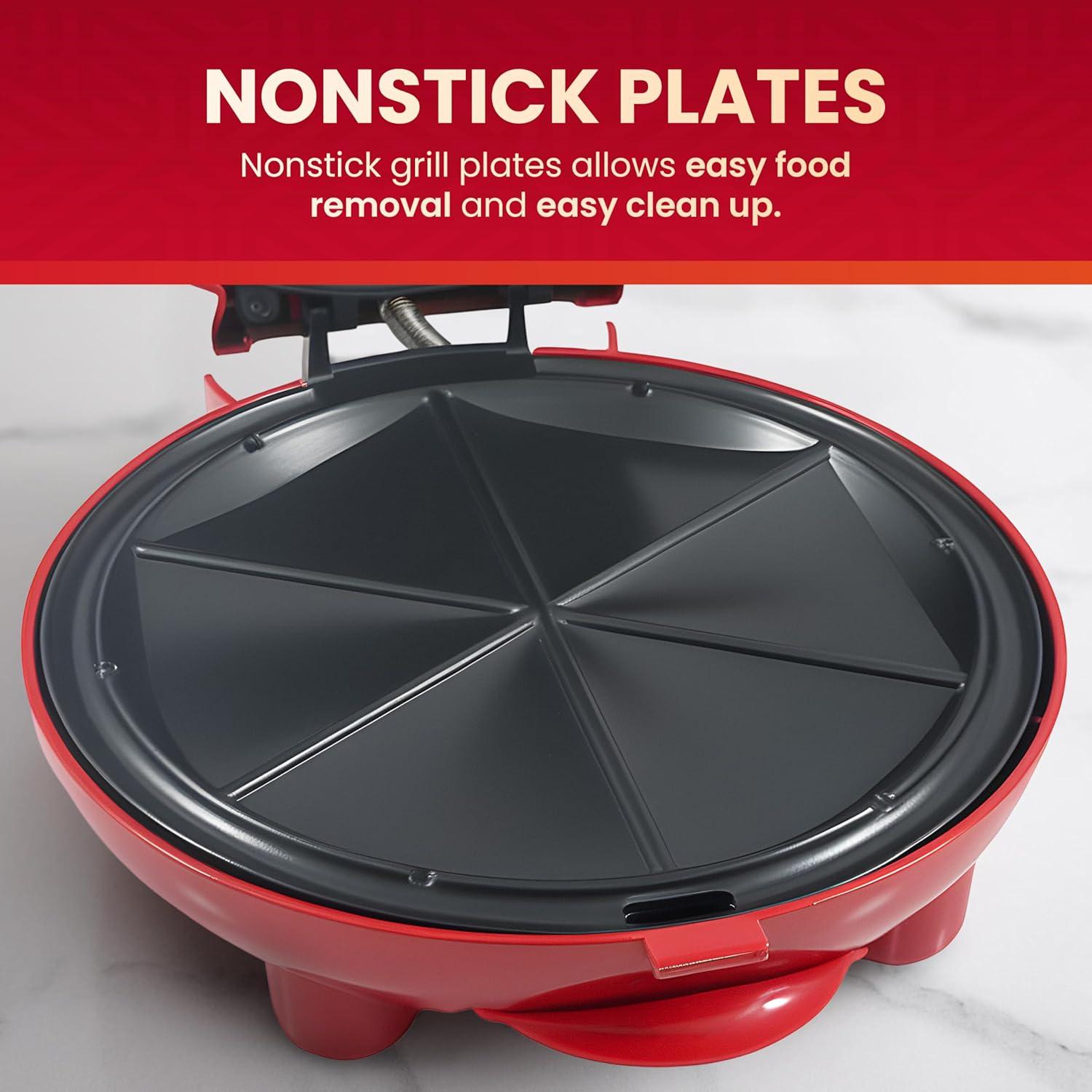 imageElite Gourmet 11 Cheesy Quesadilla Maker 2Position Locking Latch For Extra Stuffing EasySlice 6Wedge Red8