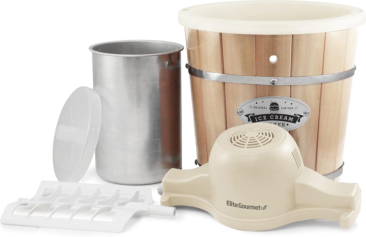 imageElite Gourmet 4Qt Electric Ice Cream Maker EIM350 Delicious Homemade Ice Cream Gelato Sorbet Frozen Yogurt 4Qt Aluminum Freezing Cannister Durable Plastic Ice Bucket Powerful 50W PeriwinkleCream