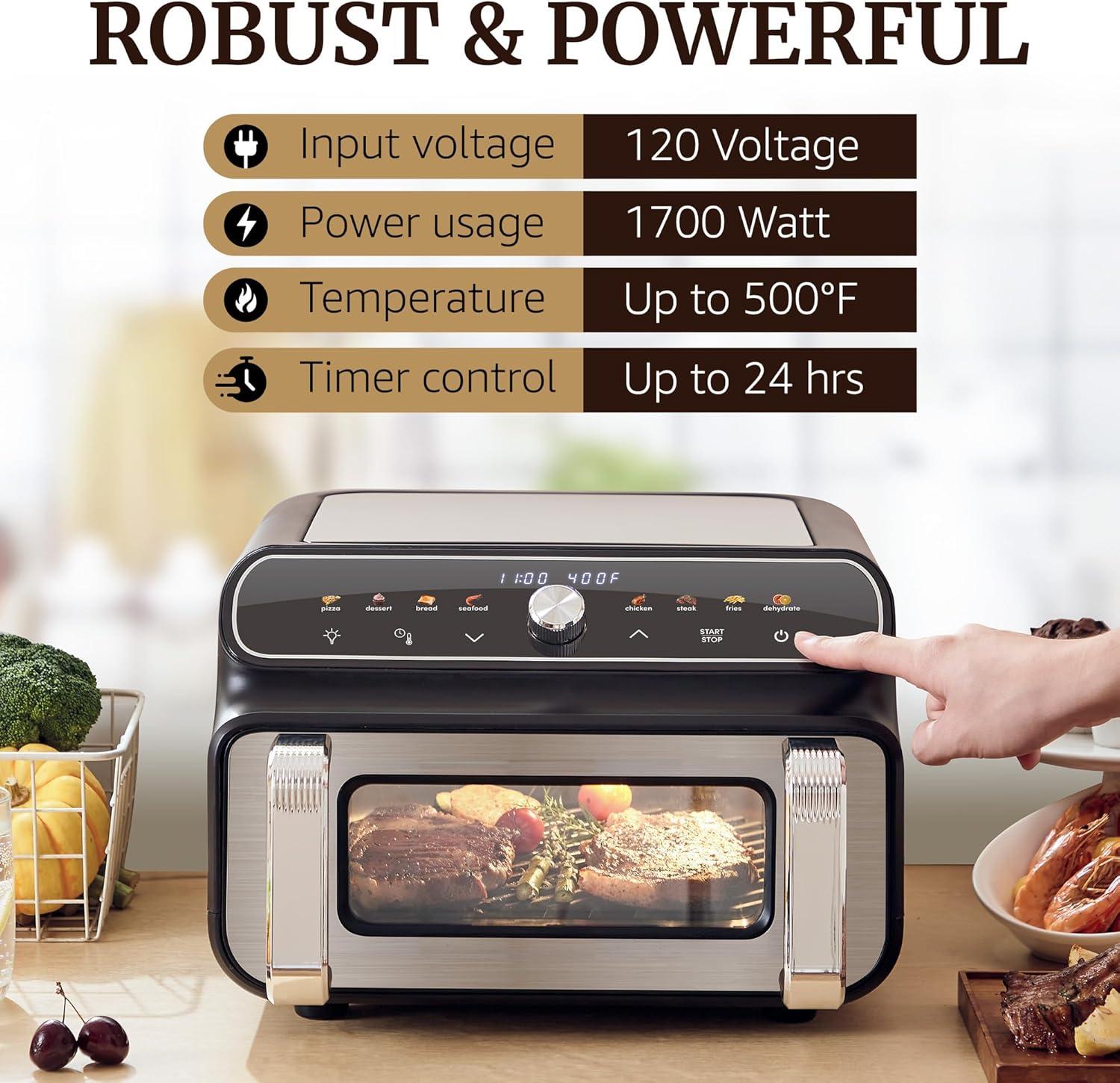 imageElite Gourmet EAF2411G Digital Indoor GrillAir Fryer Oven 11L Capacity Grill Rack 8 Presets Bake Roast Broil Dehydrate 1700Watts 25 Delicious Recipes StainlessSteelBlackBlack