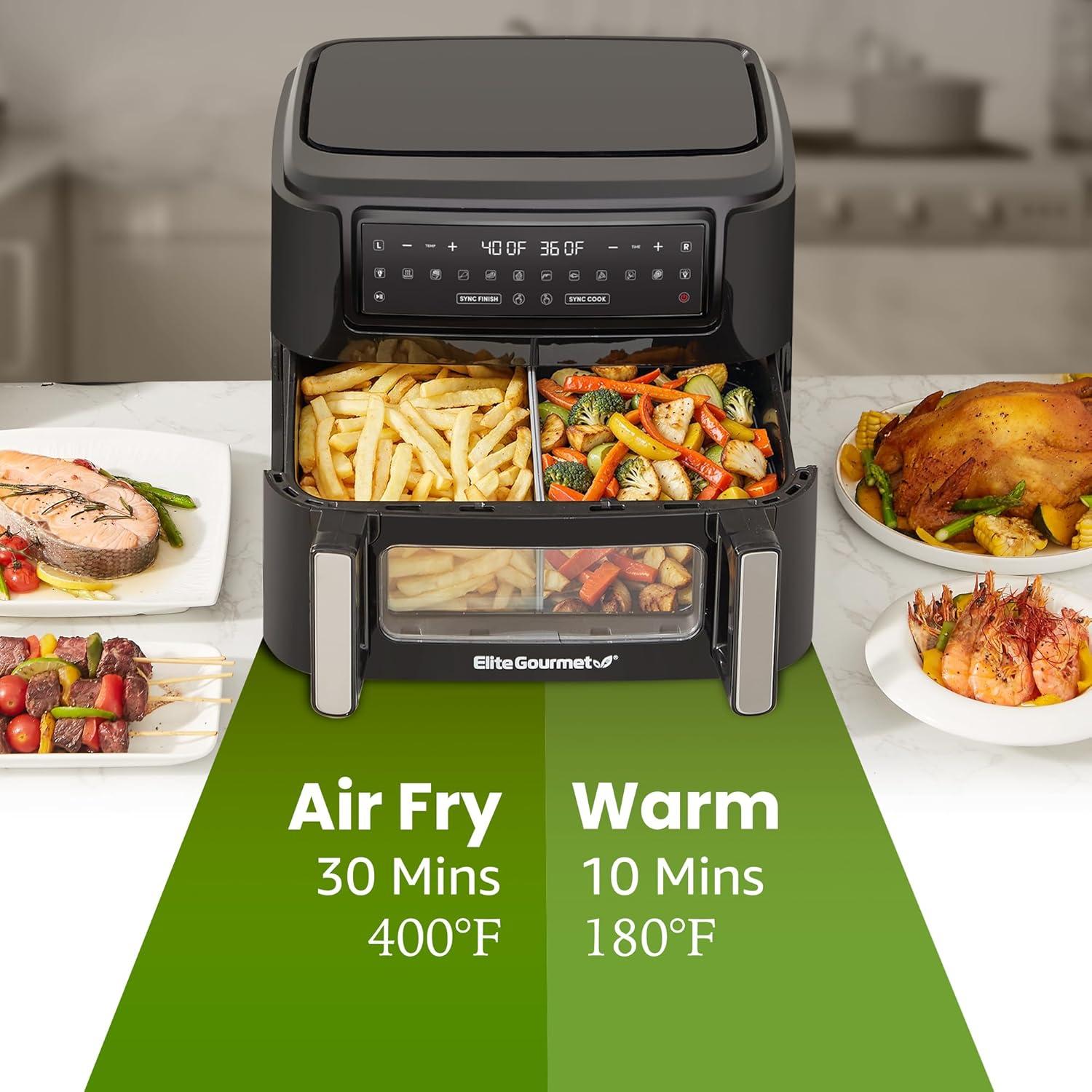 imageElite Gourmet EAF2411G Digital Indoor GrillAir Fryer Oven 11L Capacity Grill Rack 8 Presets Bake Roast Broil Dehydrate 1700Watts 25 Delicious Recipes StainlessSteelBlackBlack