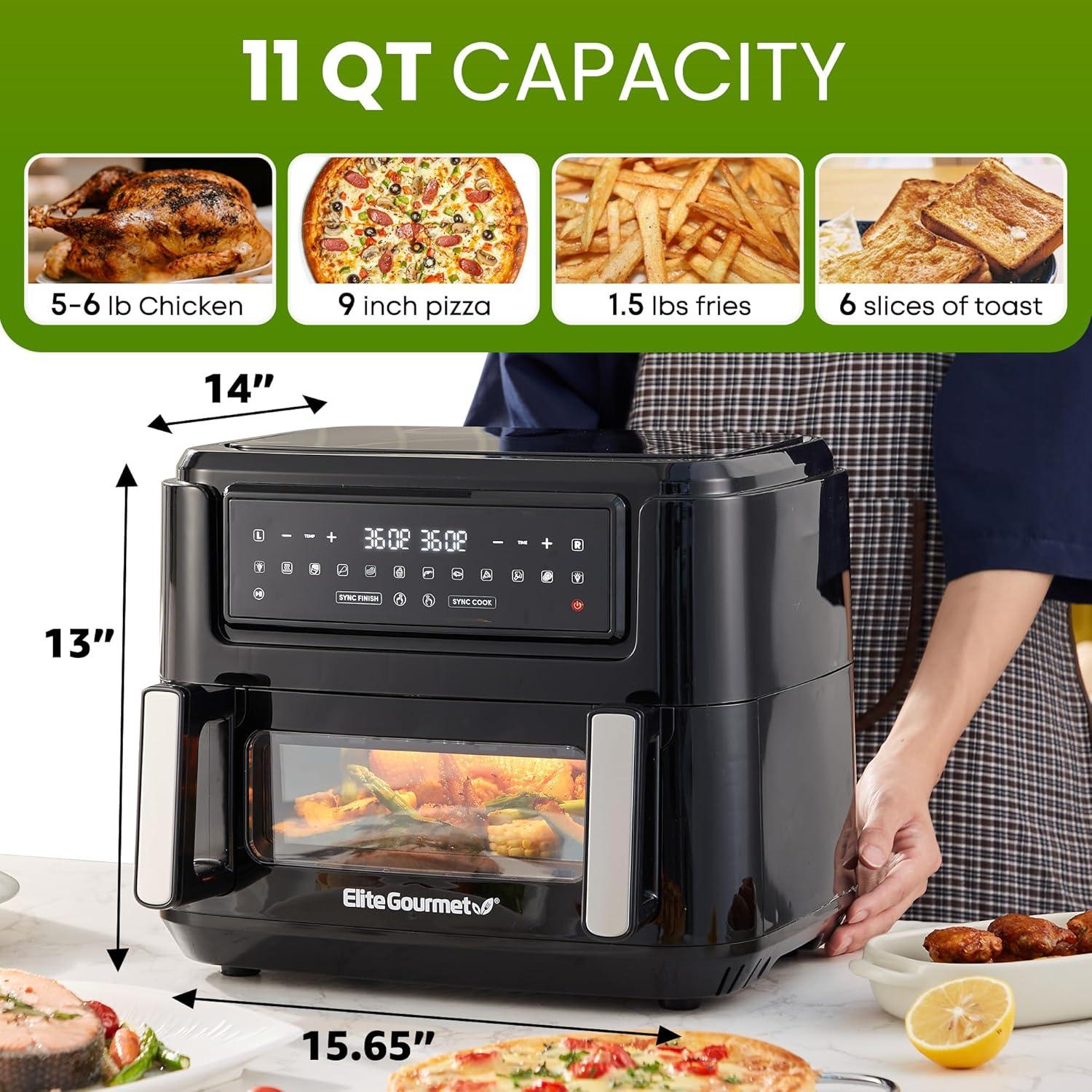 imageElite Gourmet EAF2411G Digital Indoor GrillAir Fryer Oven 11L Capacity Grill Rack 8 Presets Bake Roast Broil Dehydrate 1700Watts 25 Delicious Recipes StainlessSteelBlackBlack