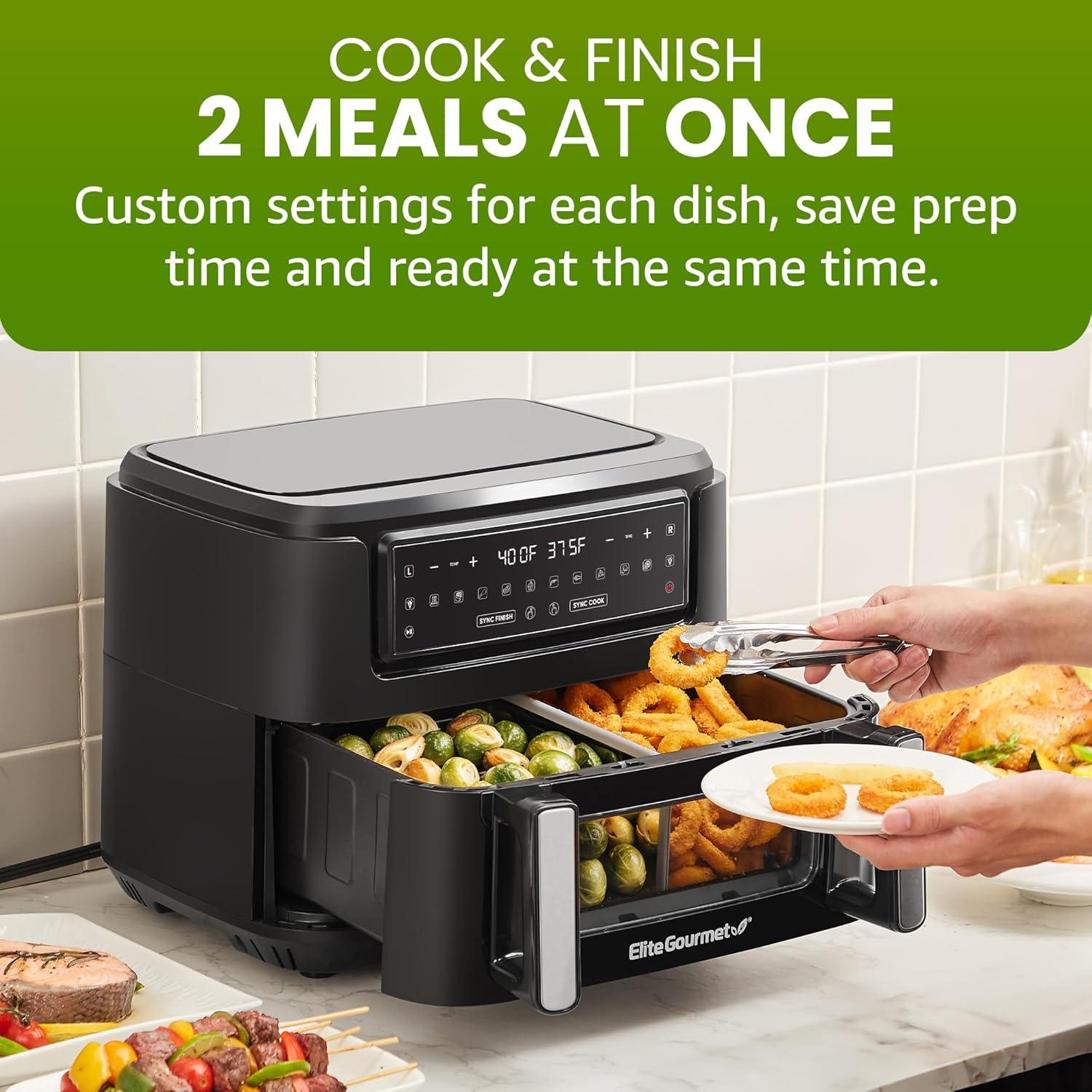 imageElite Gourmet EAF2411G Digital Indoor GrillAir Fryer Oven 11L Capacity Grill Rack 8 Presets Bake Roast Broil Dehydrate 1700Watts 25 Delicious Recipes StainlessSteelBlackBlack