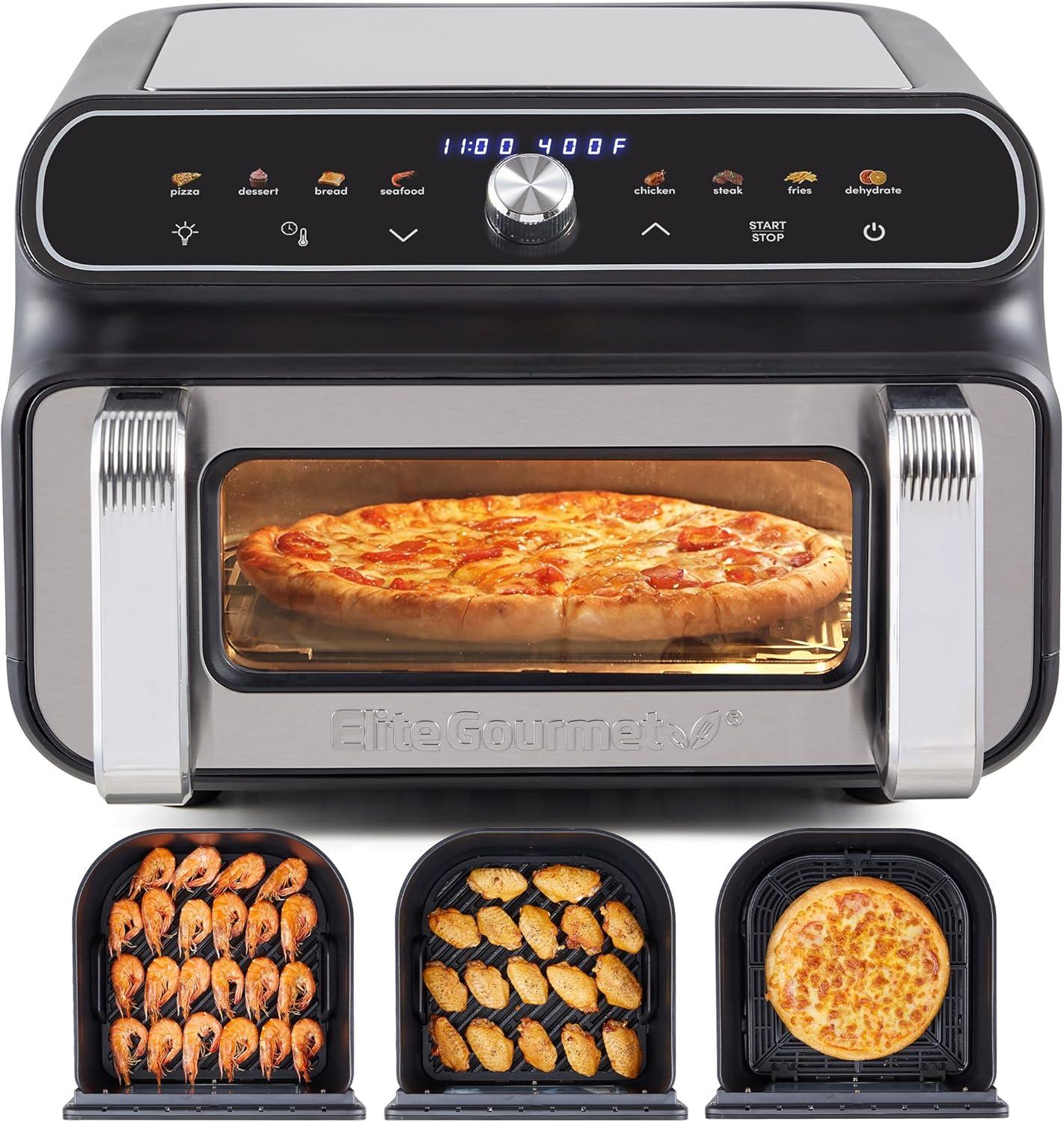 imageElite Gourmet EAF2411G Digital Indoor GrillAir Fryer Oven 11L Capacity Grill Rack 8 Presets Bake Roast Broil Dehydrate 1700Watts 25 Delicious Recipes StainlessSteelBlackBlack